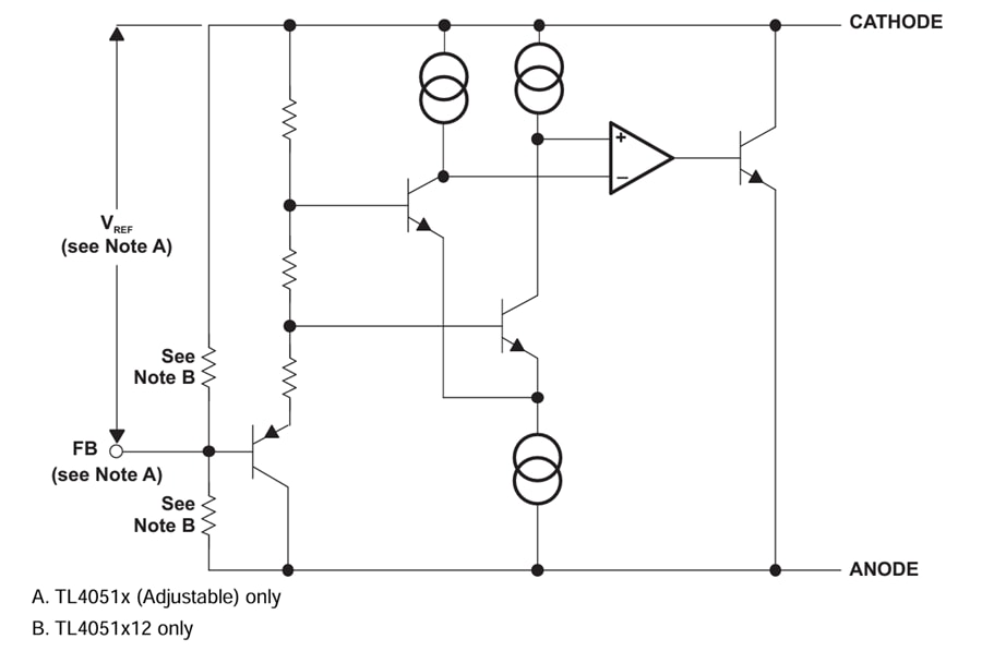 Schéma de principe - Texas Instruments Références de tensions de shunt Micropower TL4051